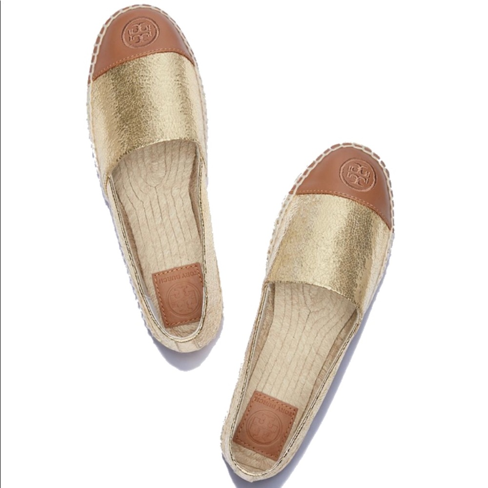 Tory Burch gold espadrilles